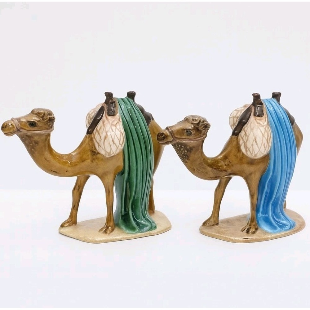 Vtg Hand Painted Ceramic Nativity Camel Figurine Set Holland Mold Style 4"
